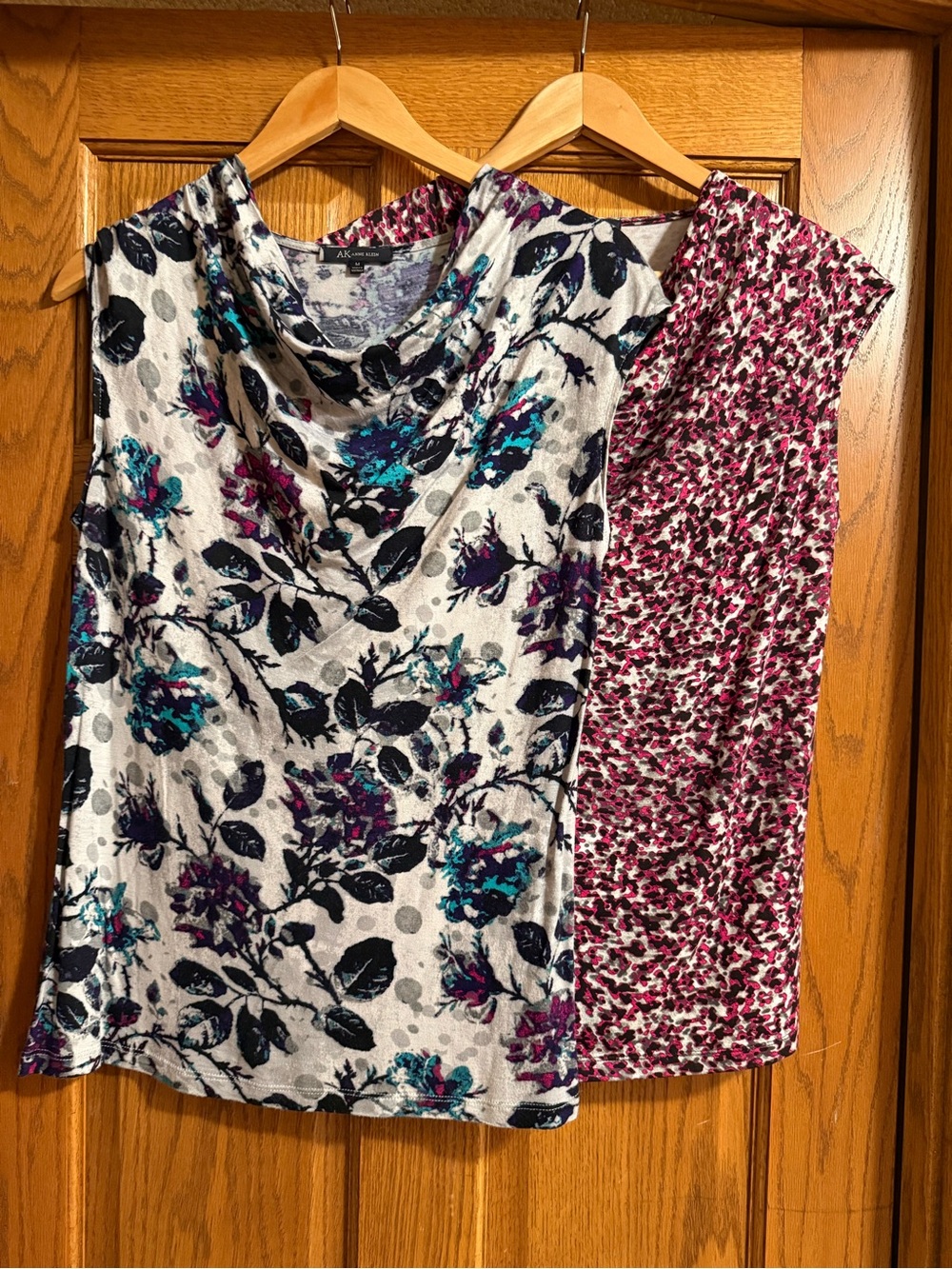 Two Anne Klein Cream Floral Scoop Neck Tanks - size Medium